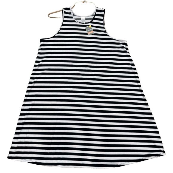 West Loop Women's Swing Dress Black White Stripe Swim Cover Up NWT Size LARGE - Picture 1 of 5